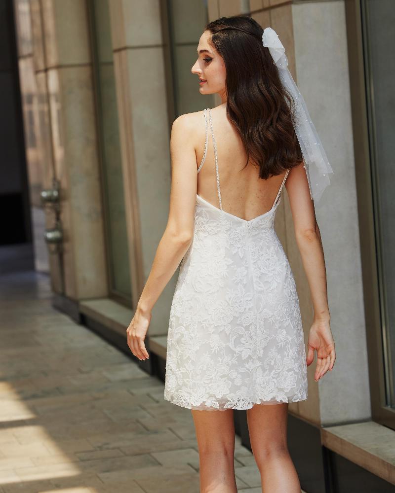 Aa2310 high neck short wedding dress with sheath silhouette and low back2